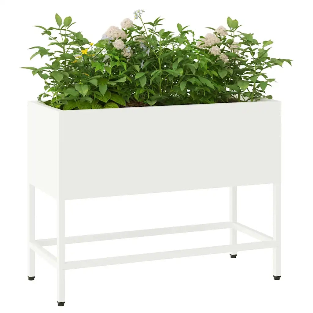 Vaso da giardino-Fioriera Esterno-Contenitore per Piante Rialzato Bianco 60 x 26 x 45 cm Acciaio