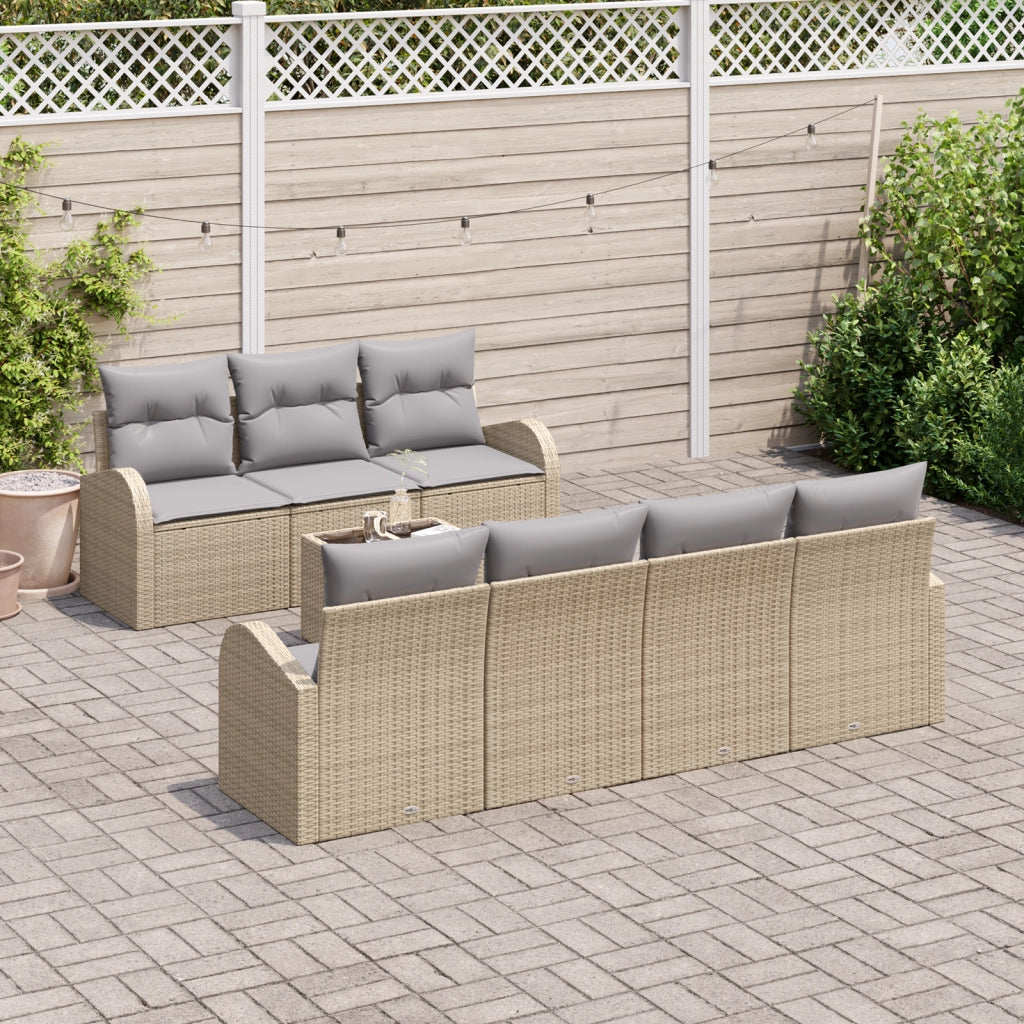 Set Divano da Giardino 8 Pezzi con Cuscini Beige Rattan Sintetico