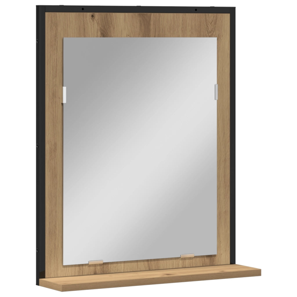 Specchio da Bagno  in Rovere Artigianale 50x12x60 cm in Legno Ingegnerizzato
