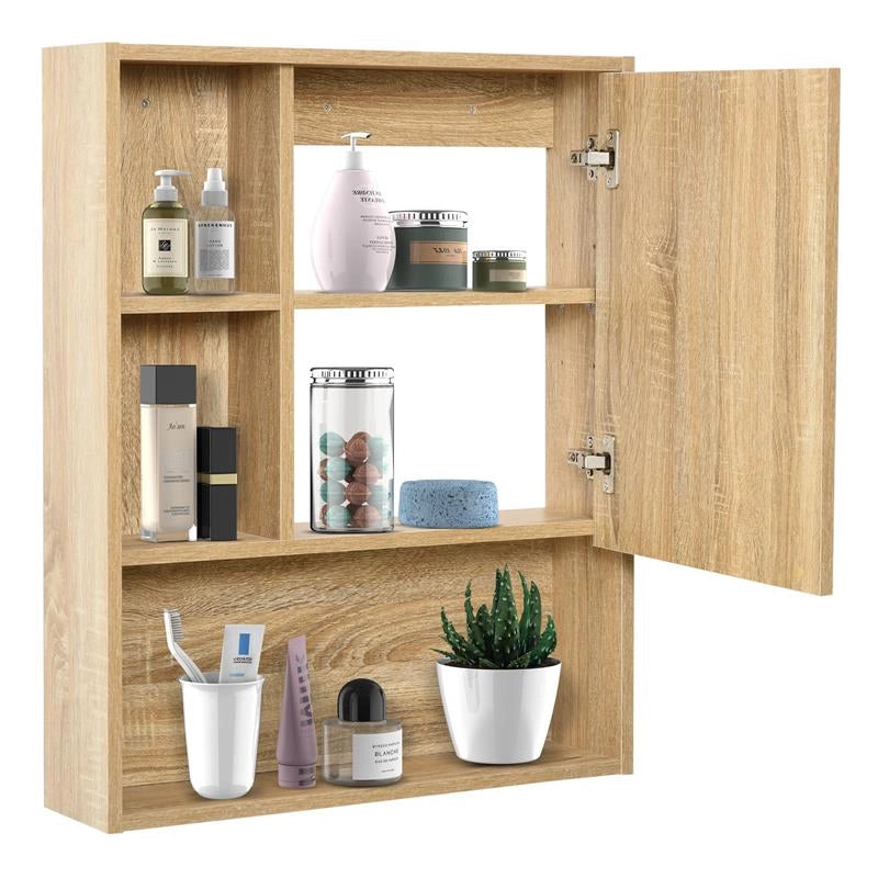 ARMADIETTO A SPECCHIO PER BAGNO CON SCAFFALE REGOLABILE 60X15X76 CM ROVERE