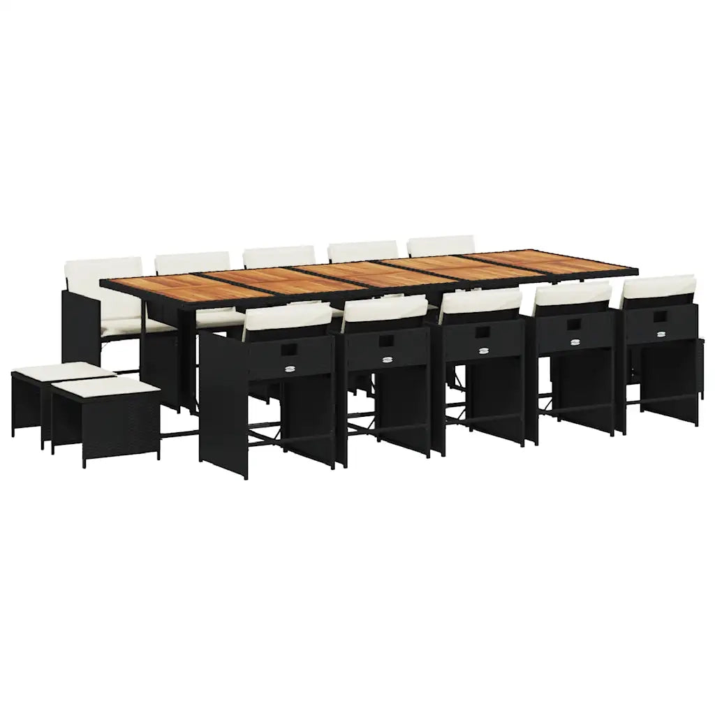 Set da Pranzo da Giardino 15 pz con Cuscini Nero in Polyrattan 3211179