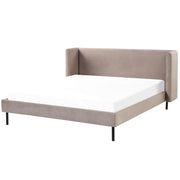 Letto con rete a doghe velluto tortora 160 x 200 cm testiera e gambe nere camera da letto soggiorno