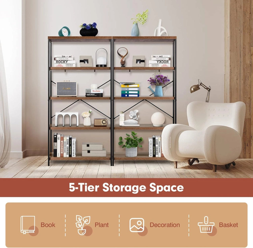 Scaffale Portaoggetti a 5 Livelli, Libreria Scaffale per Studio, Soggiorno, Ufficio, Stile Industriale,79 x 35 x 159,5cm