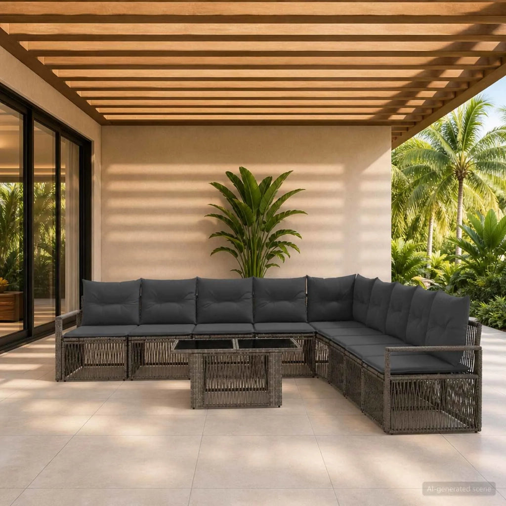 Set Divano da Giardino 10 pz Grigio e Grigio Scuro polyrattan 3437108