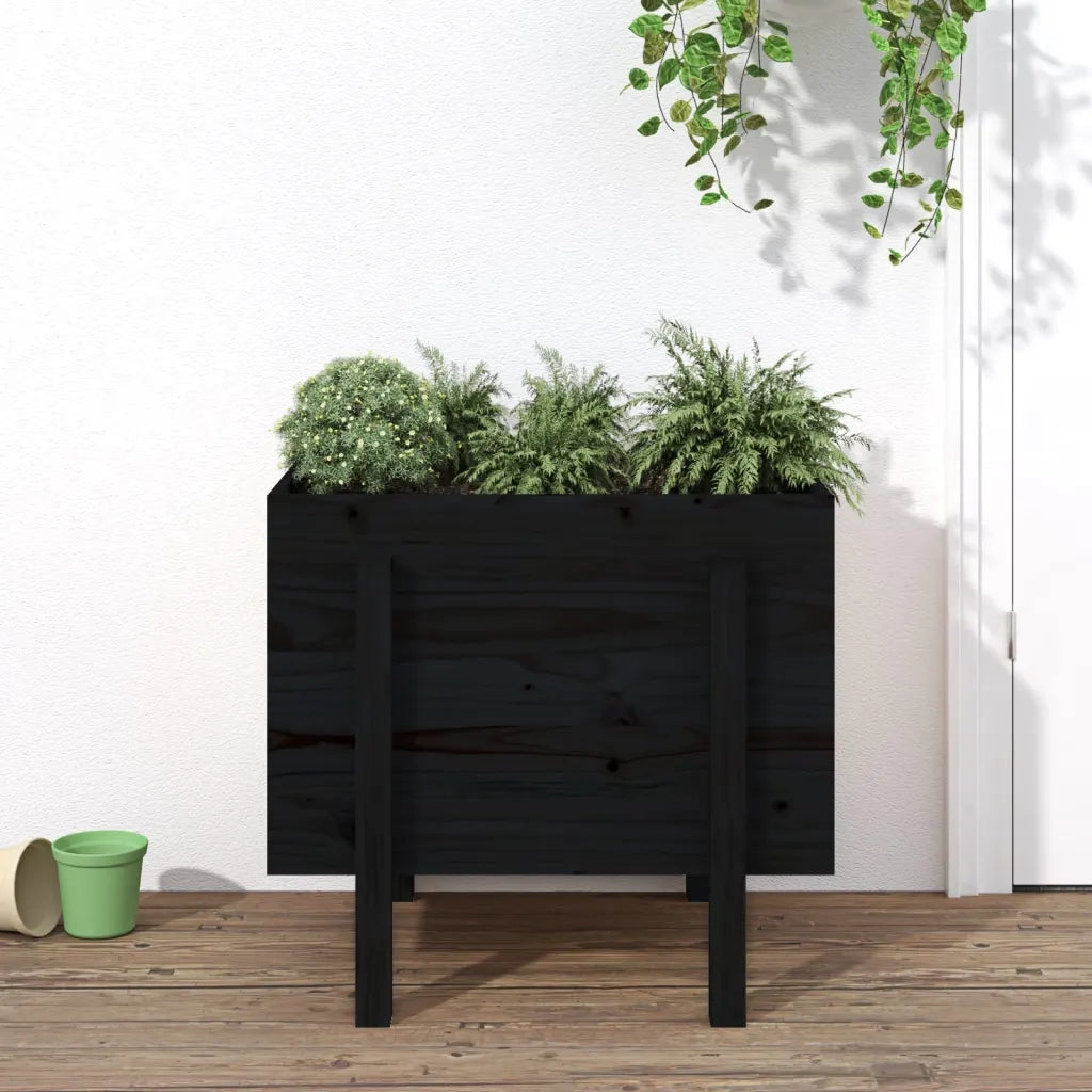Fioriera da Giardino-Vaso da Esterno-Contenitore per Piante Nera 62x50x57 cm in Legno Massello di Pino