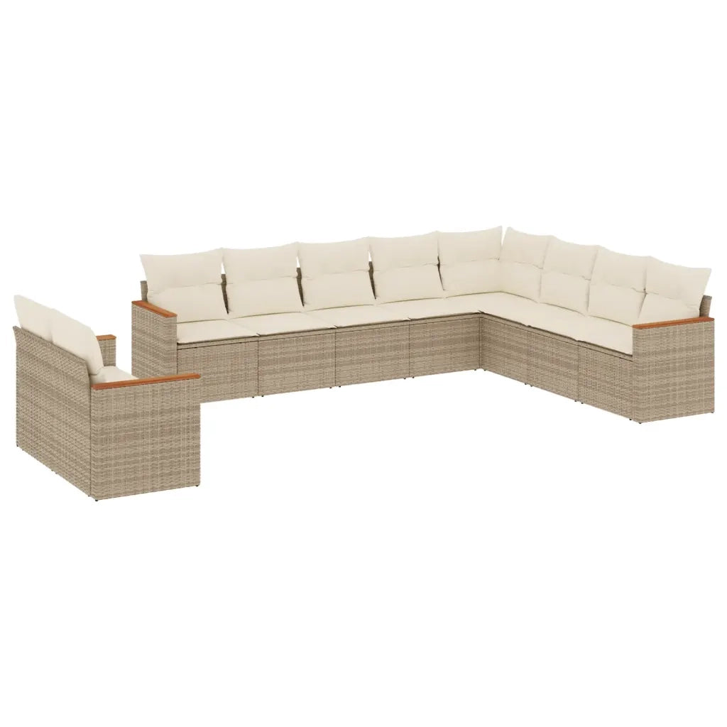 Set Divano da Giardino 10 pz con Cuscini Beige in Polyrattan 3258516