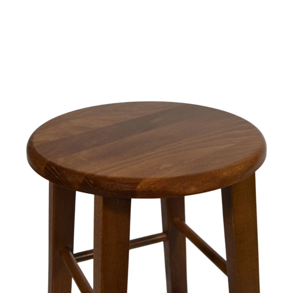 Sgabello Bar Legno Massello Noce Scuro h 67 cm Seduta Tonda, Set 2 Pezzi