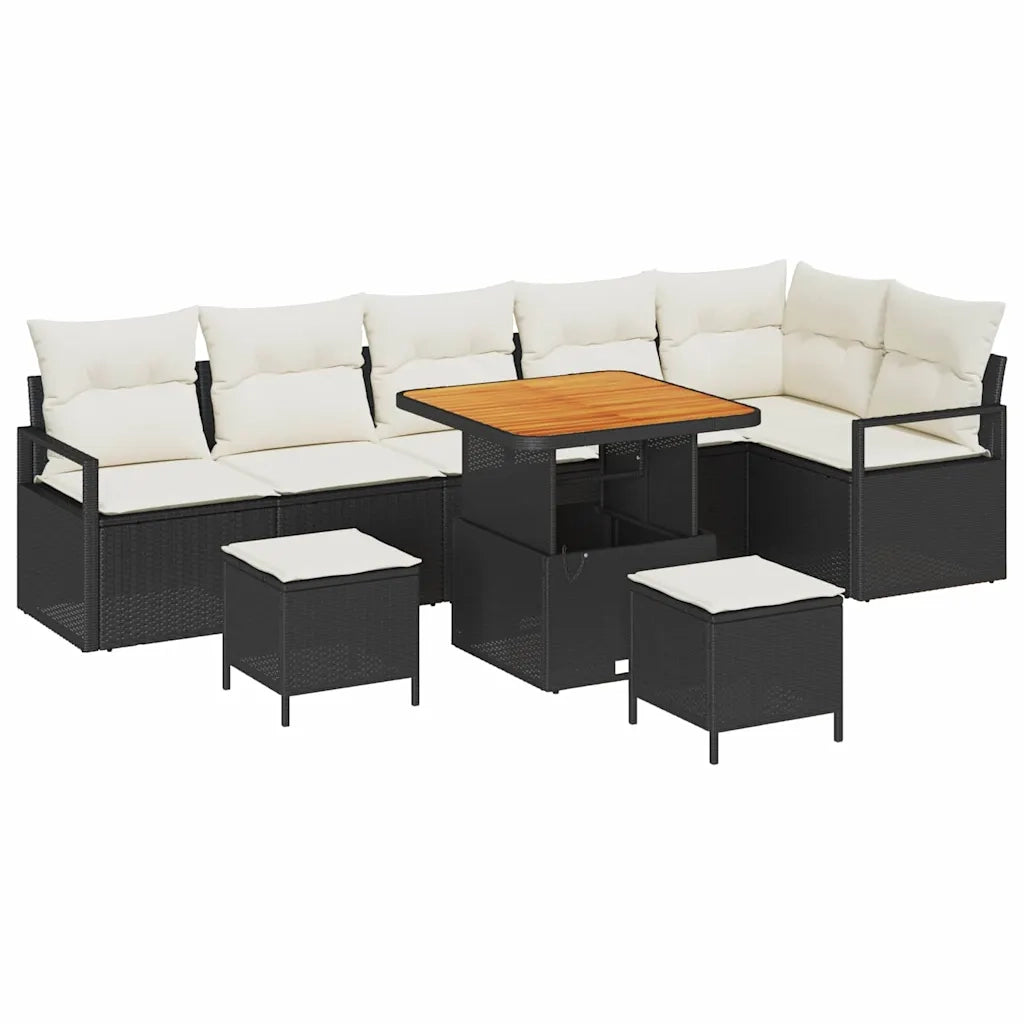 Set Divano da Giardino con cuscino 9 pcs Nero e Crema