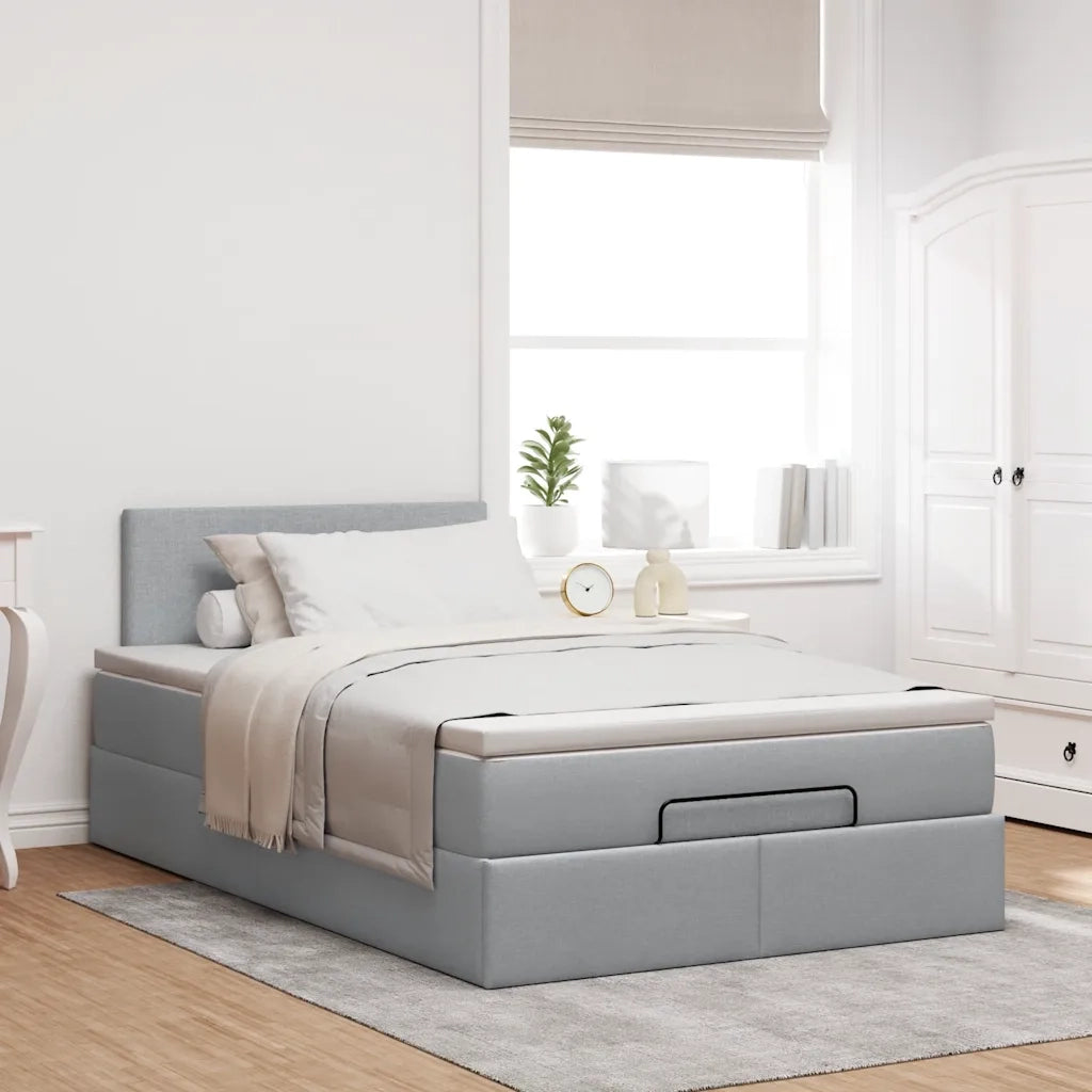 Pouf Letto con Materasso Grigio Chiaro 120x200 cm in Tessuto