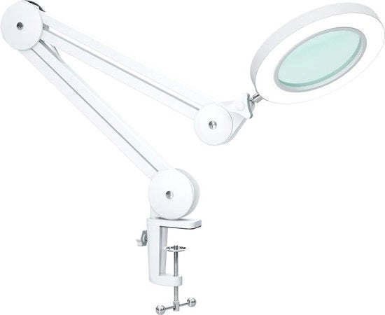 Lampada a LED - Lampada da Scrivania con Lente Telescopica, Lampada da Tavolo Ricaricabile con Fermo Tavolo e Regolo - Ideale come Lampada da Lettura, Lampada da Lavoro e Lampada da Hobby - 5x Lente Telescopica - 3 Modalità di Colore - Bianco