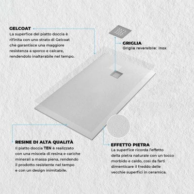Piatto doccia semicircolare 100x100 antracite riducibile su misura Ten