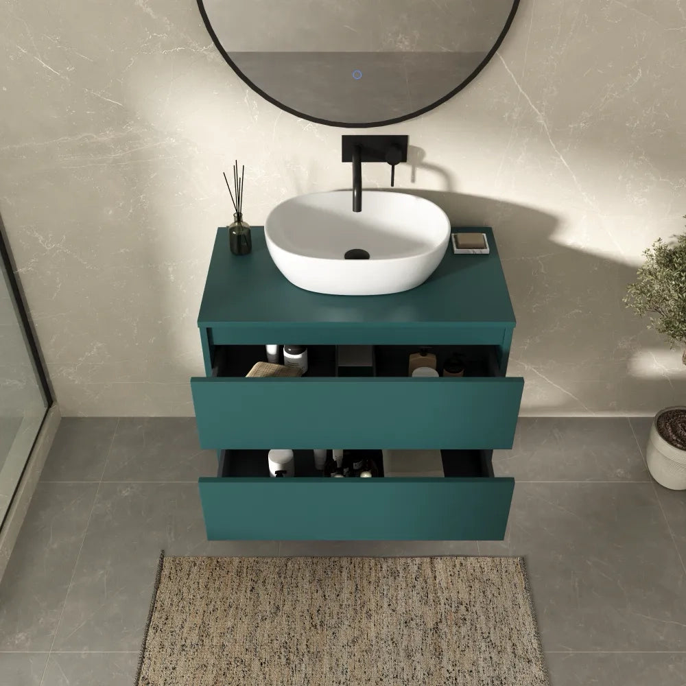 Mobile bagno sospeso 60cm due cassetti petrol con top | Hexa