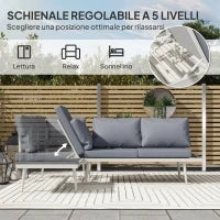 Salotto da Giardino con 2 Divani con Cuscini, Schienale Regolabile a 5 Livelli e Tavolino a Doghe, Grigio