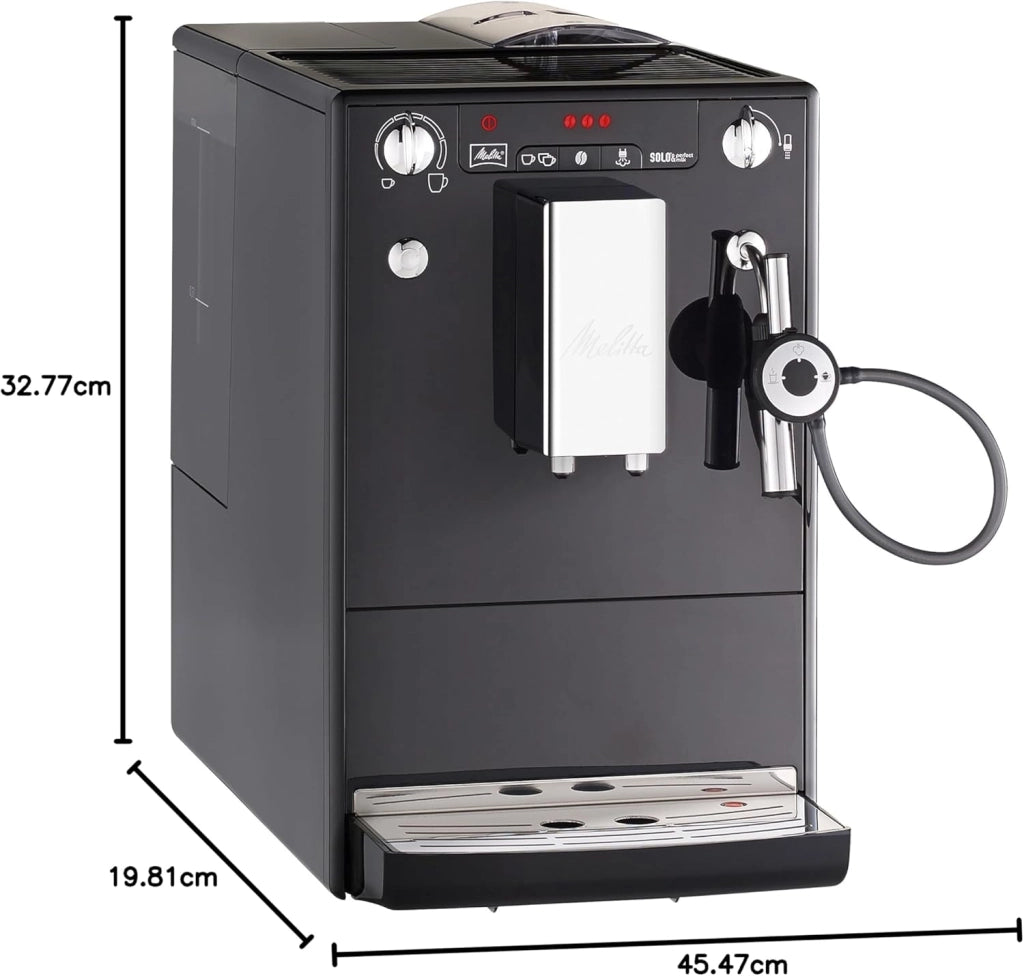 Melitta Macchina per caffé e per cappuccino automatica, Caffeo Solo & Perfect Milk, Nero/Argento, E957-101
