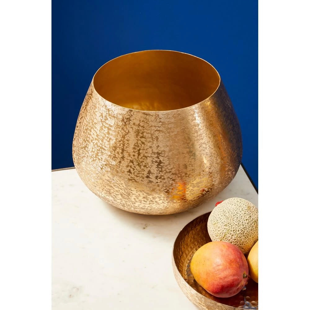 Set di 3 Porta Vaso in Alluminio Martellato Oro con Treppiede in Legno - ROMAN
