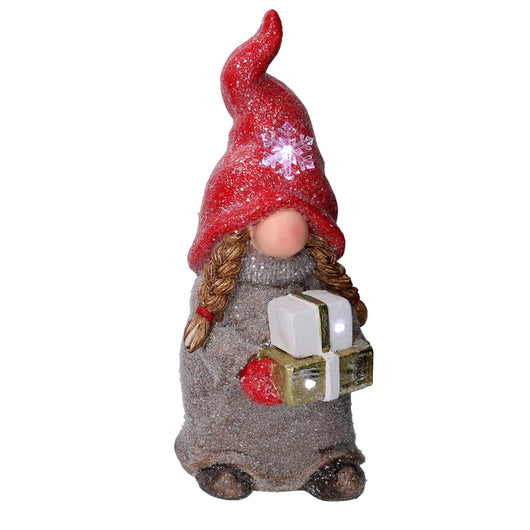 Gnomo resina con regali e led rosso cm 20x18,5xh43,5