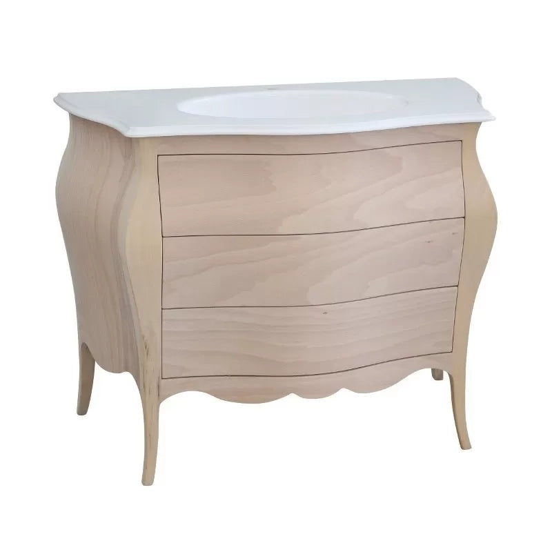 Mobile bagno 3 cassetti bombato con lavello legno grezzo 118x55x82 - Mobili 2G