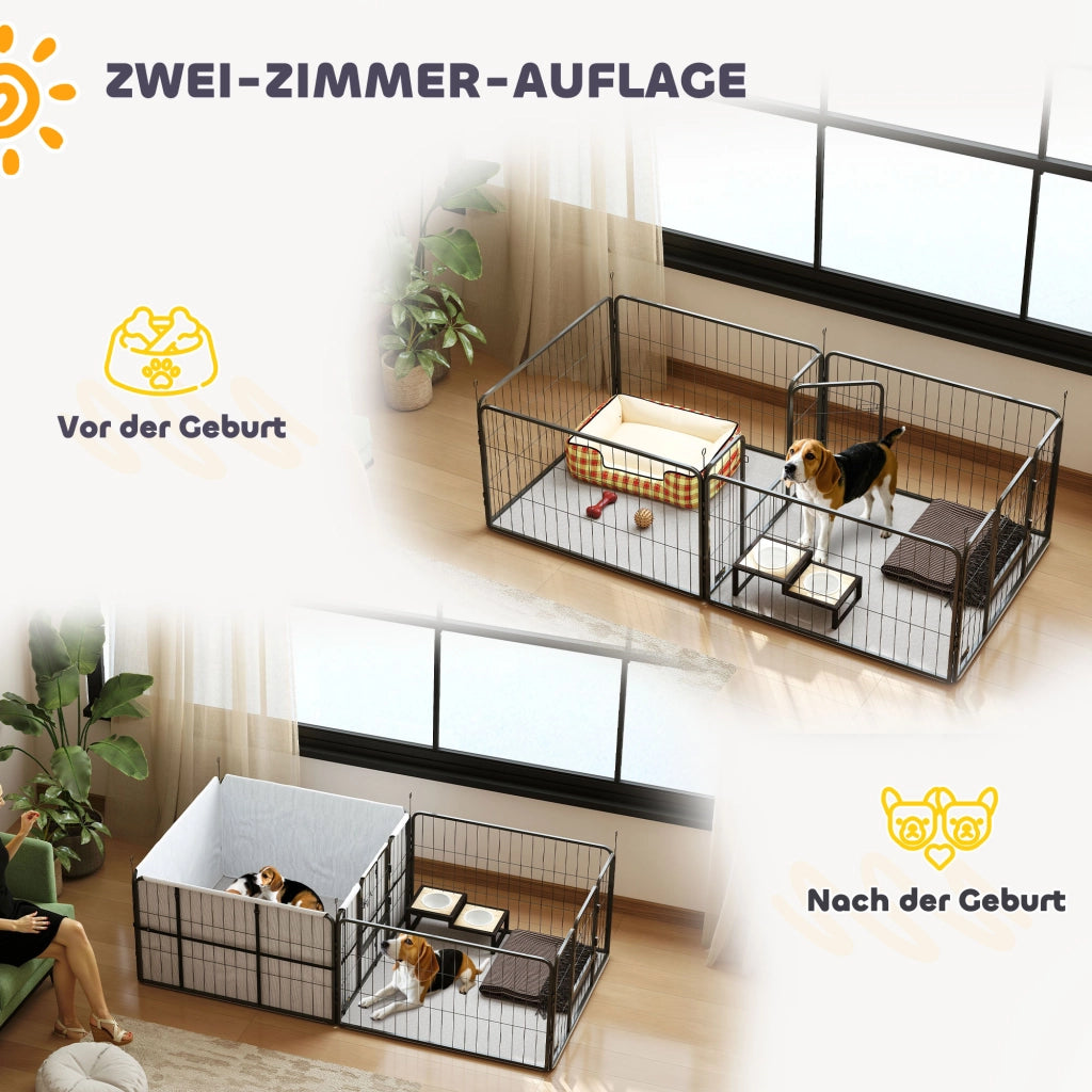 Recinto per Cuccioli con 7 Pannelli ¨C zephmum ¨C 203x102x60cm Nero