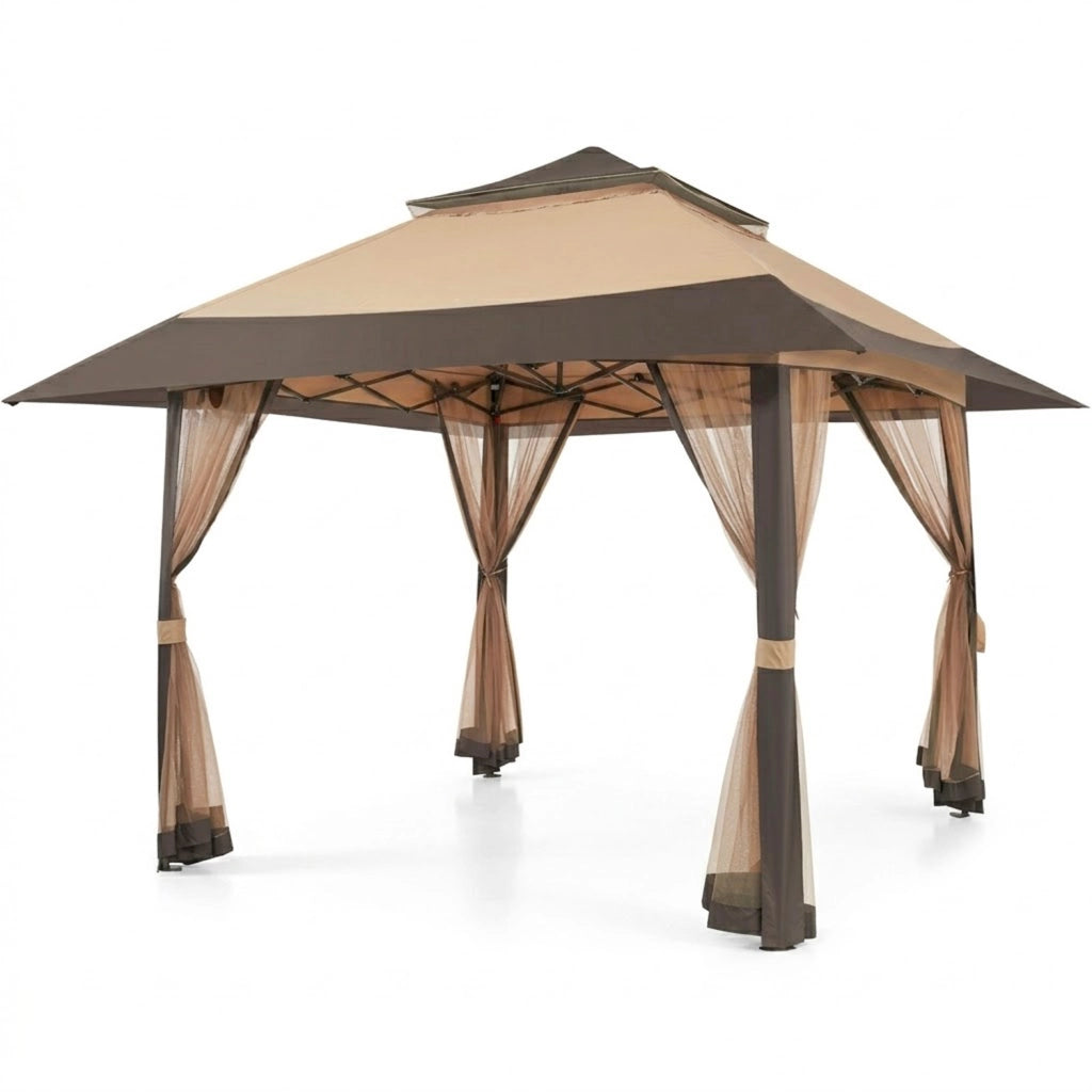 Gazebo Pop Up Da Giardino 4 X 4 Metri Con Tetto Allargato E Zanzariere Altezza Regolabile Da 2.7 X 2.9 M Apertura Rapida E Borsa Di Trasporto Inclusa Per Feste Piscina Campeggio Eventi Kaki