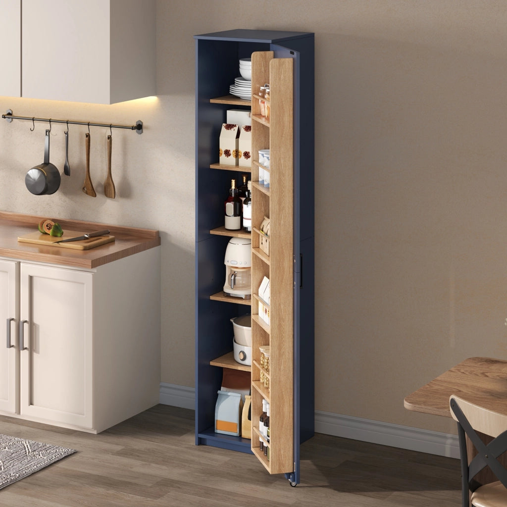 Mobile contenitore alto con ripiani regolabili e vani anta; 40x40x183 cm; blu