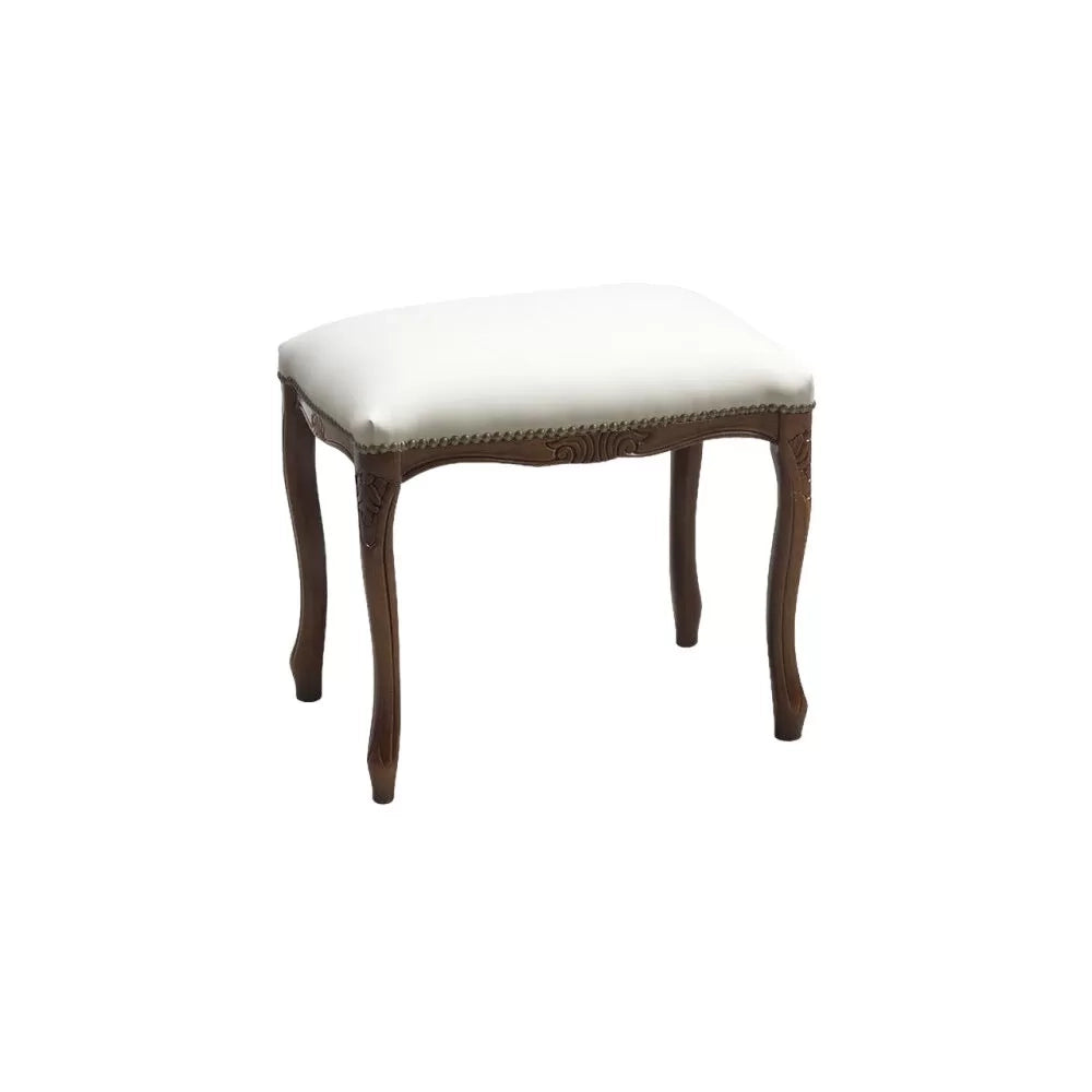 Pouff imbottito ecopelle beige legno noce scuro 43x33x43 - Mobili 2G