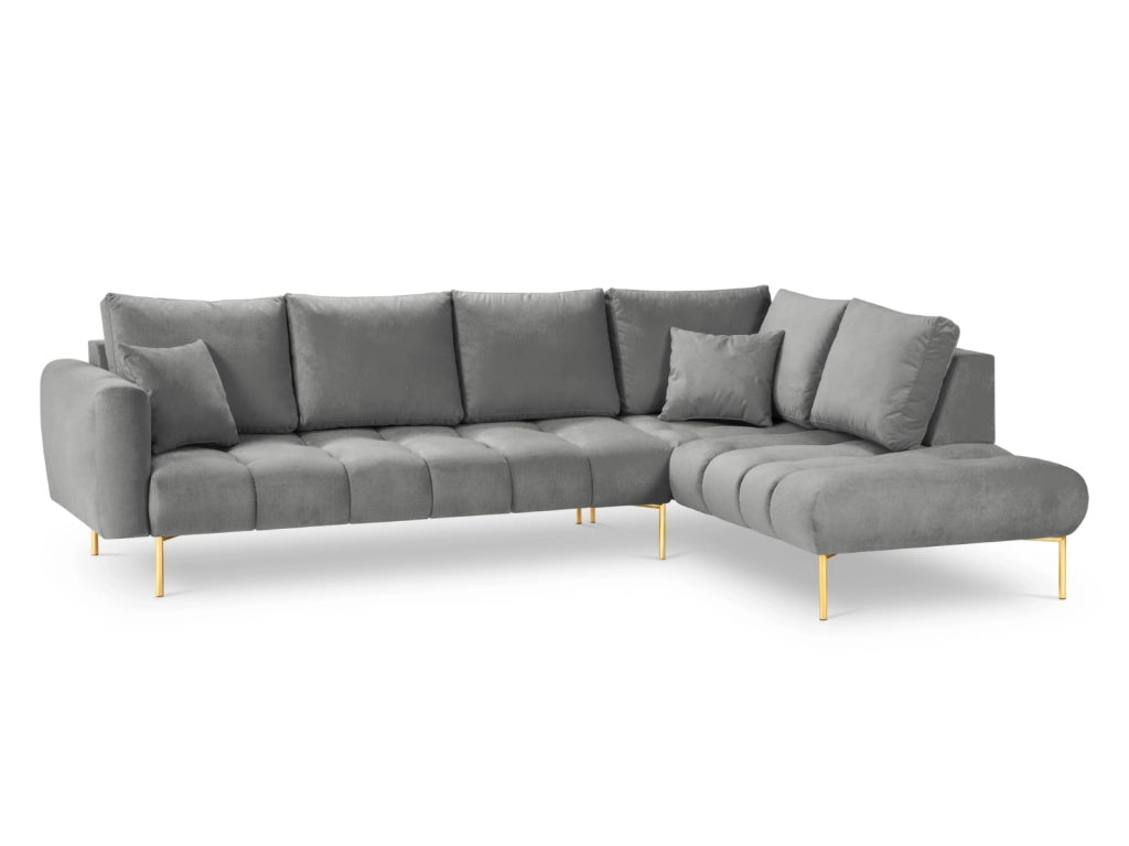 Cosmopolitan Design - Divano angolare destro "Hastings" 5 posti in velluto grigio 