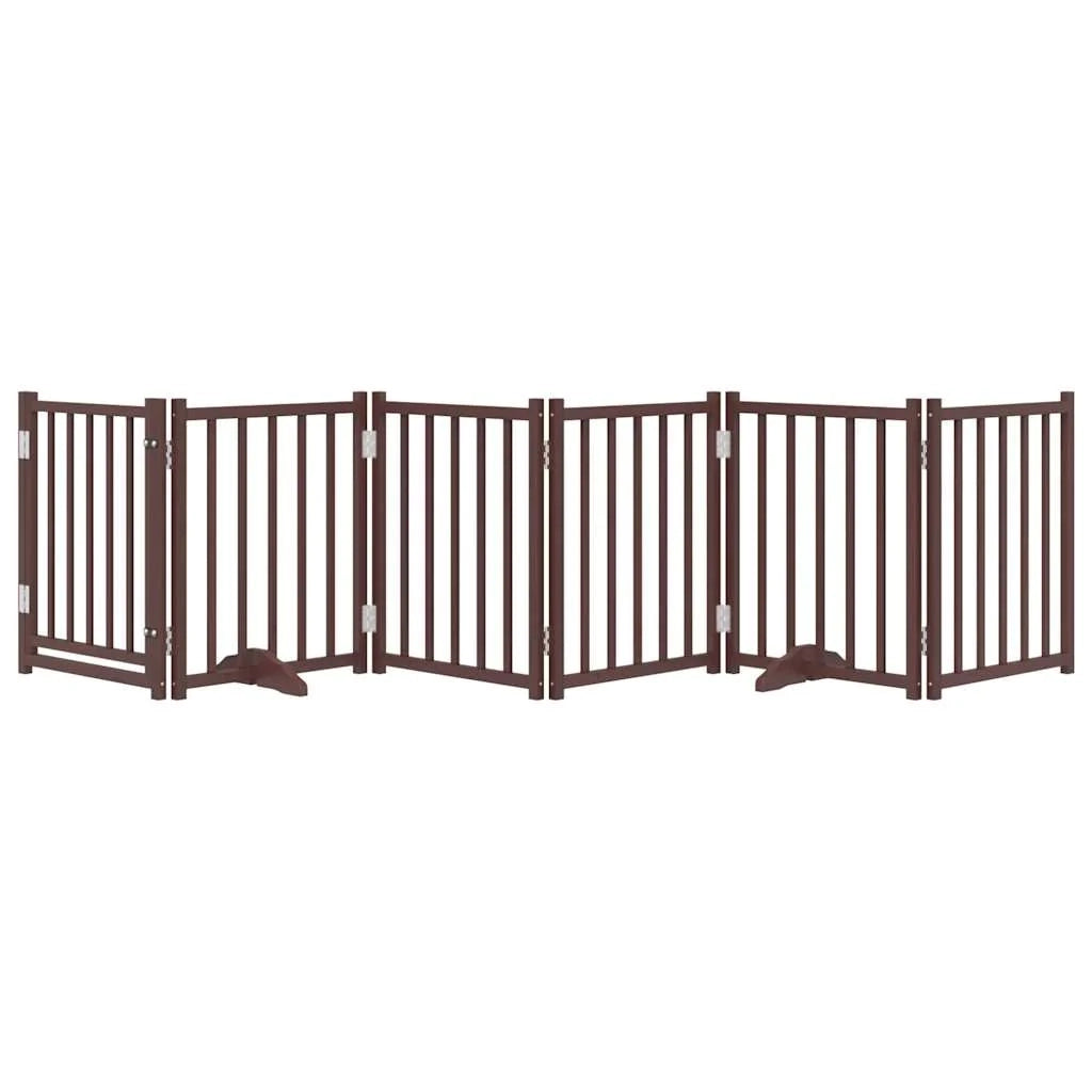 Cancelletto di sicurezza per cani con porta 6 pannelli legno massello di abete marrone 02_0023333
