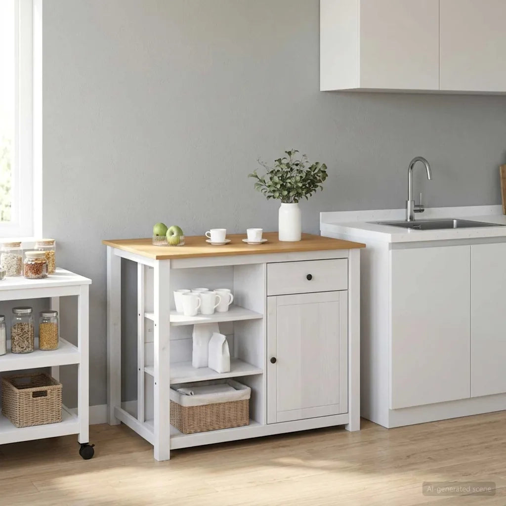 Carrello da Cucina PANAMA 2 pcs Bianco e Cera di Miele 3425391