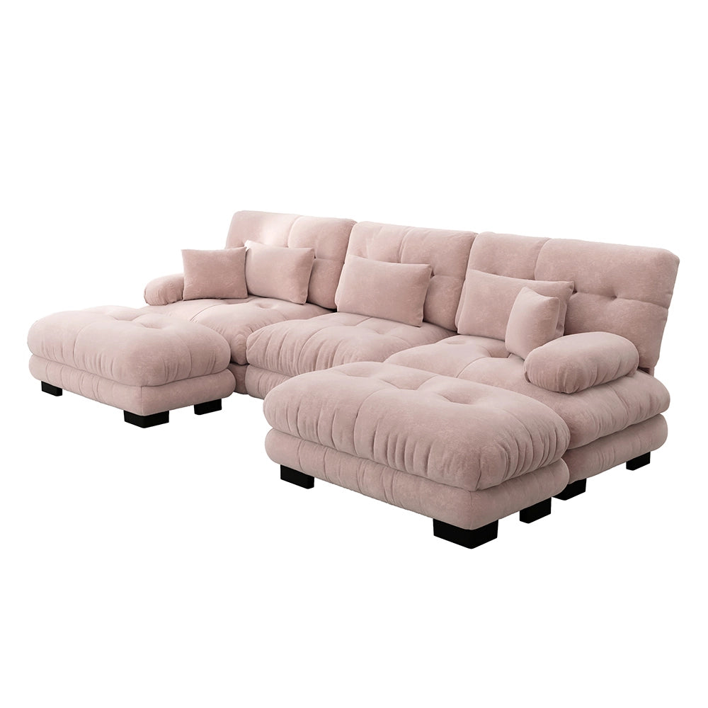 Divano angolare di lusso - Xylo - Forma U extra large, trasformabile con pouf, rosa chenille