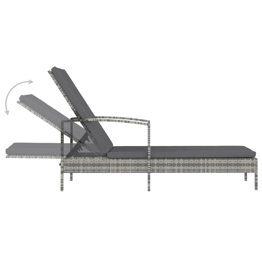Lettino Prendisole con Braccioli in Polyrattan Grigio 48126