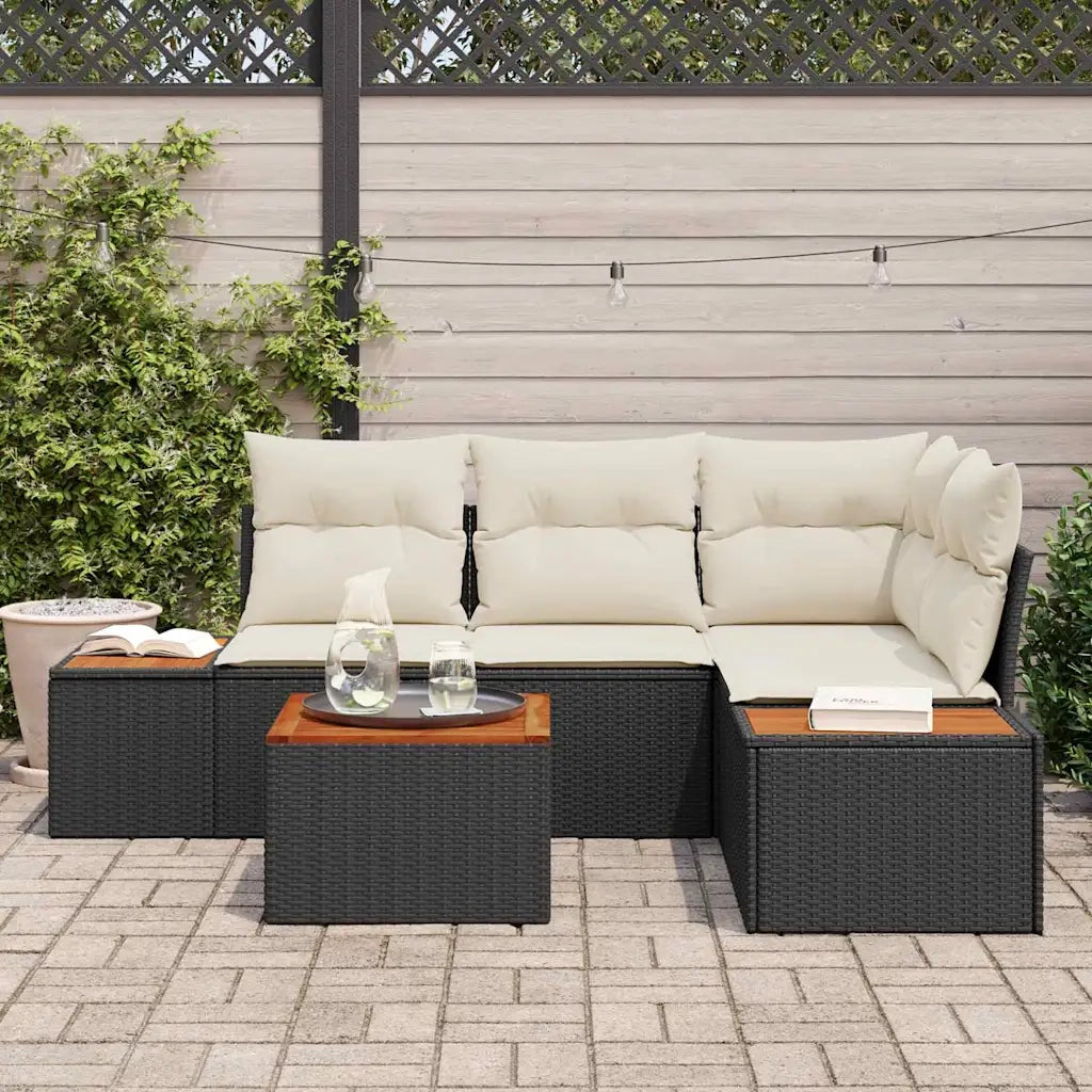 Set Divano da Giardino con cuscino 5 pcs Nero Poly Rattan 3348078