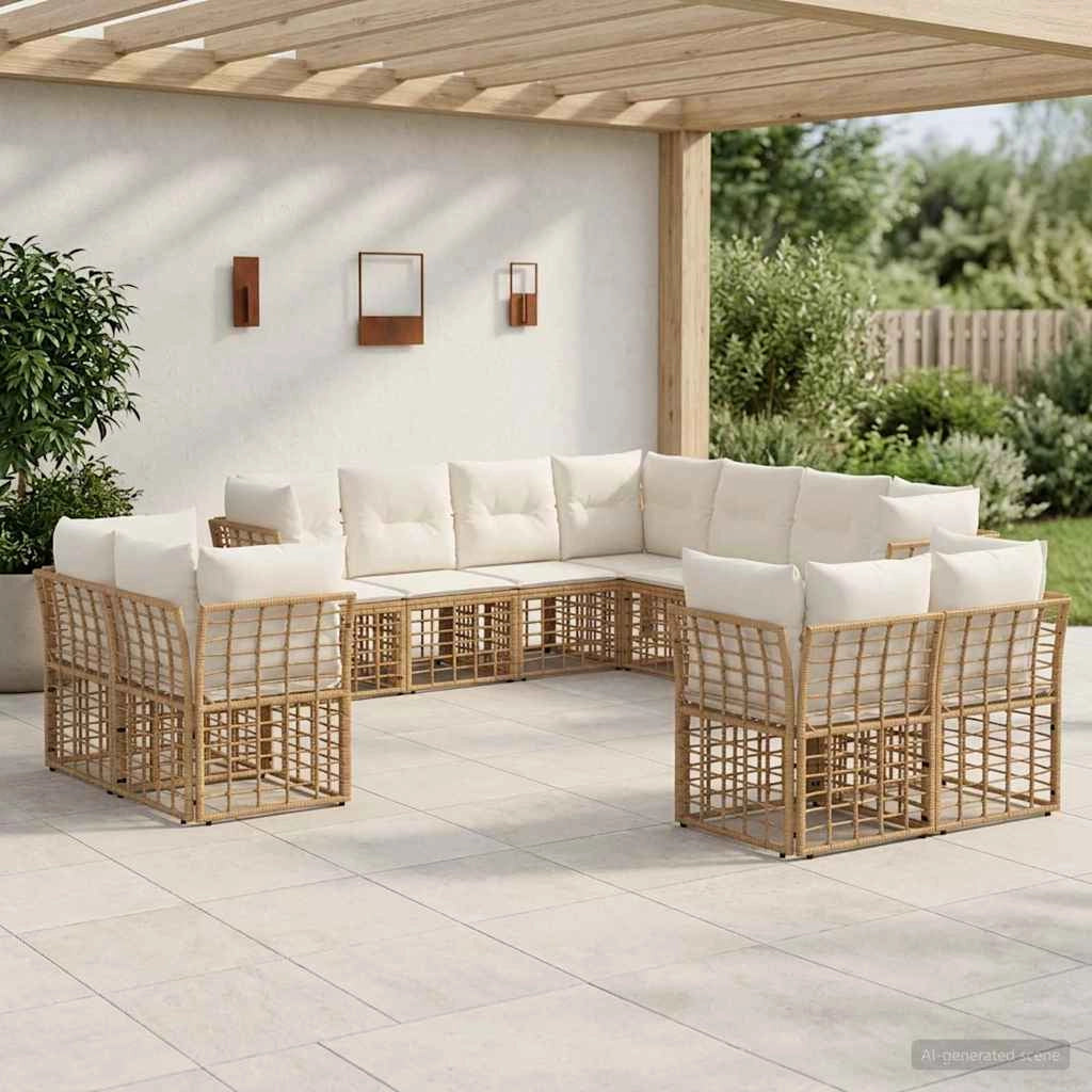 Set di divani da esterno Naturale e Bianco Crema Poliestere 3437606