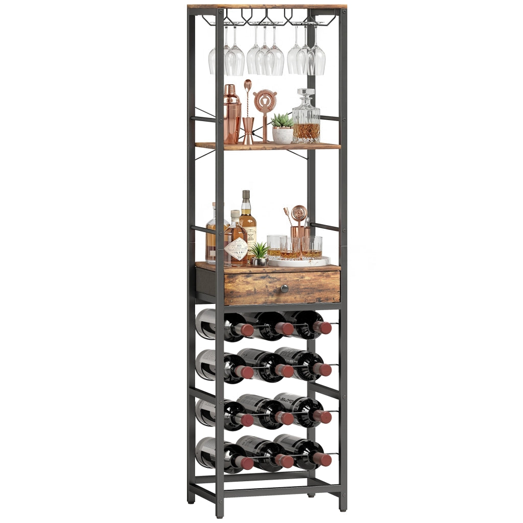 Mobile Bar, Mobile da Bar con Cassetto, Portabicchieri, Marrone Rustico