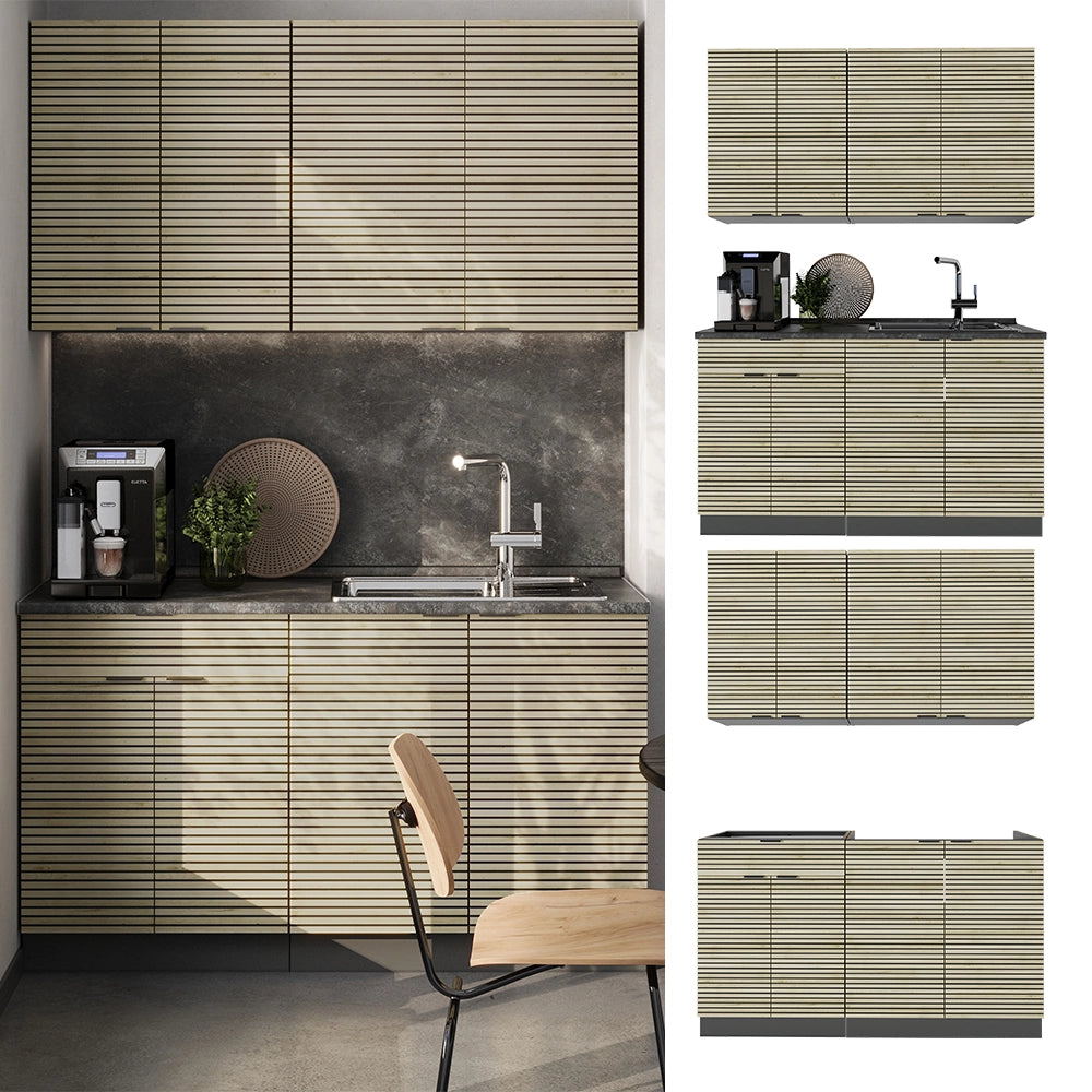 Cucina completa Fame-Line Pannello in quercia/Antracite 140 cm, PL Rovere Vicco
