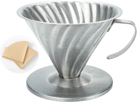 Filtro per caffè permanente e supporto per 1-4 tazze, artigianato in acciaio inossidabile con 40 filtri in carta