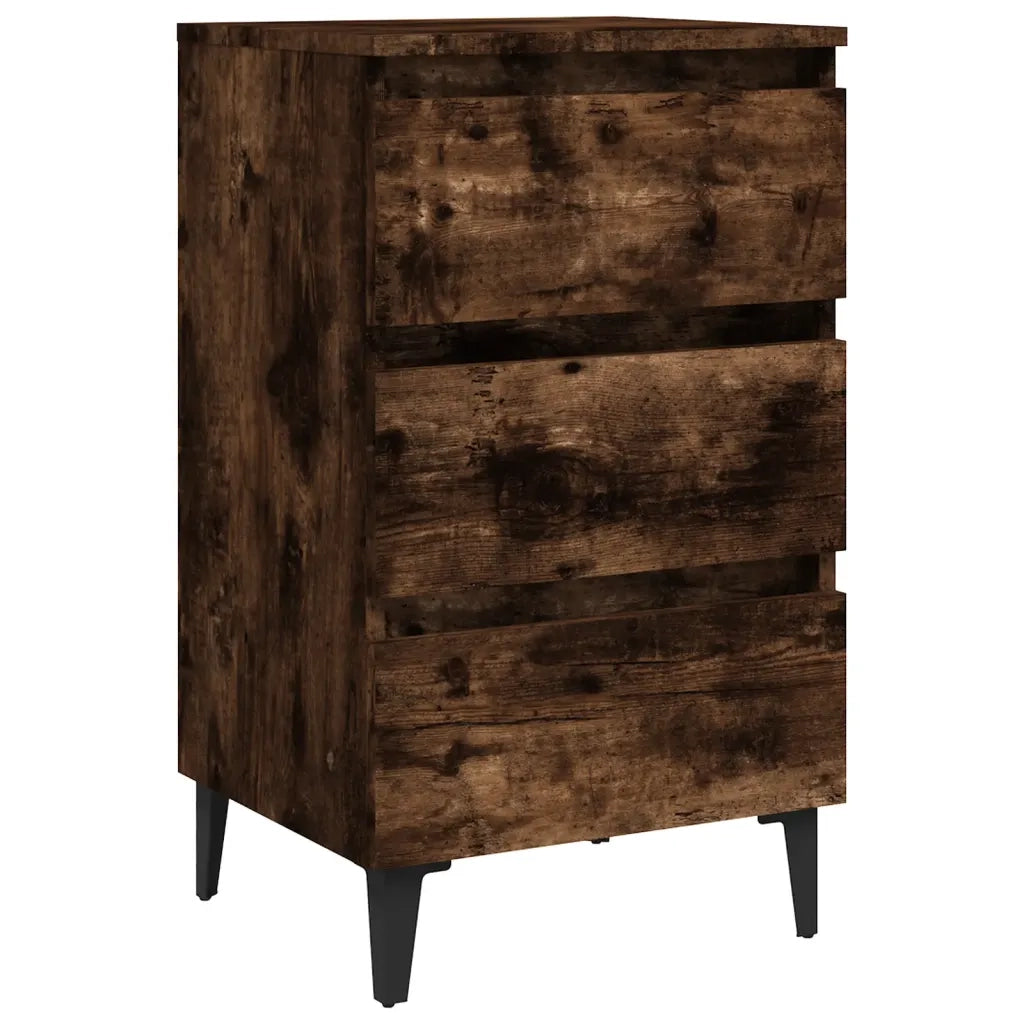 Comodino | Armadio da Notte | Mobiletto da notte con Gambe in Metallo Rovere Fumo 40x35x69 cm