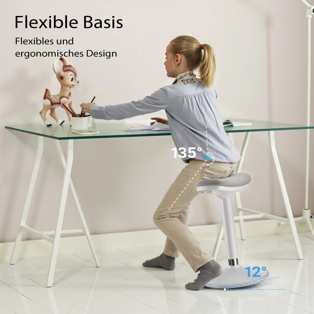 Sgabello sit stand grigio, sgabello girevole regolabile in altezza fino a 82 cm, max 135 kg, sgabello ergonomico per casa, ufficio, officina