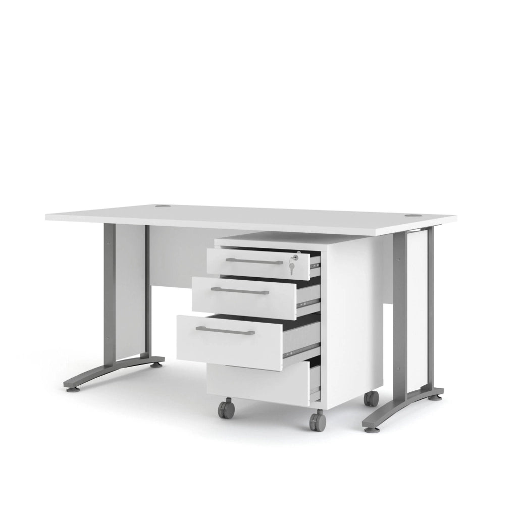 Scrivania Azzaro, Scrittoio multiuso, Tavolo per ufficio porta PC, Piano di lavoro, 150x80 h75 cm, Bianco e Grigio