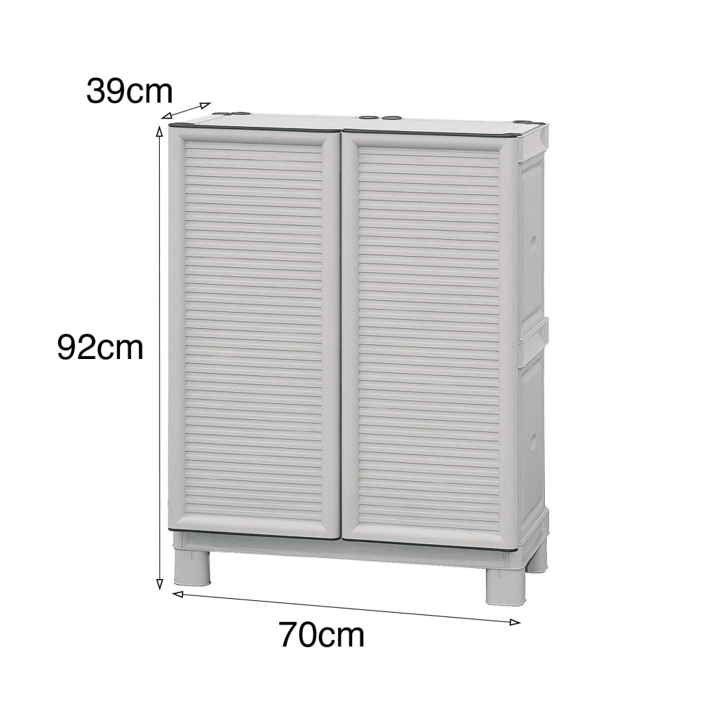 Mobiletto multiuso da esterno o Arlinda, Armadio basso a 2 ante e 1 ripiano in polipropilene, 100% Made in Italy, cm 70x39h92, colore Grigio chiaro