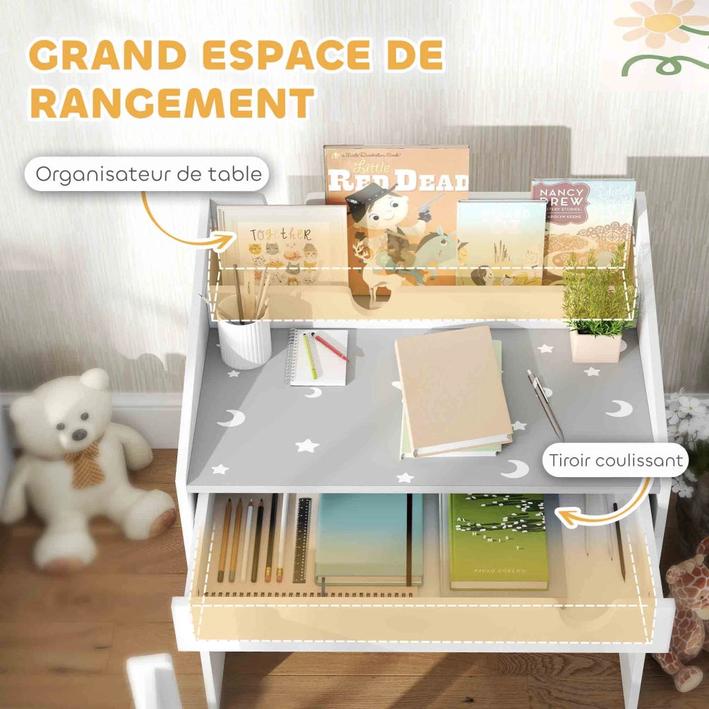 Scrivania per bambini con sedia ¨C zephmum ¨C Grigio, con cassetto e scaffale, motivo stellato