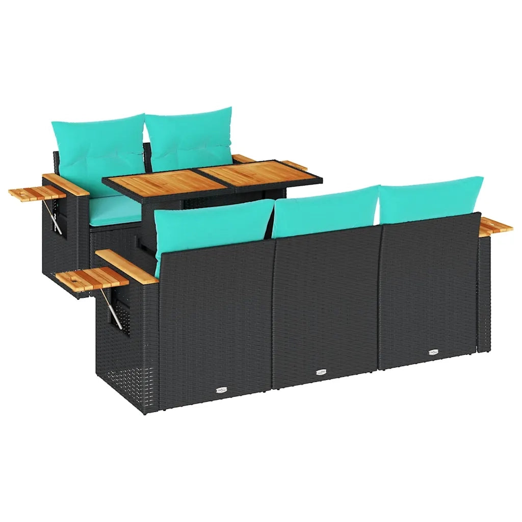 Set Divano da Giardino 6 pz con Cuscini Nero in Polyrattan