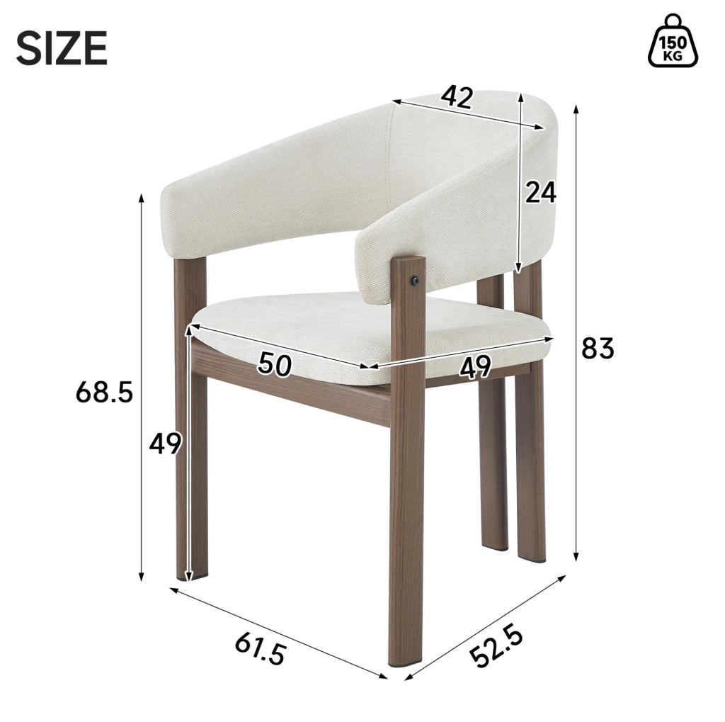 Set di 2 sedie da pranzo in lino beige effetto noce