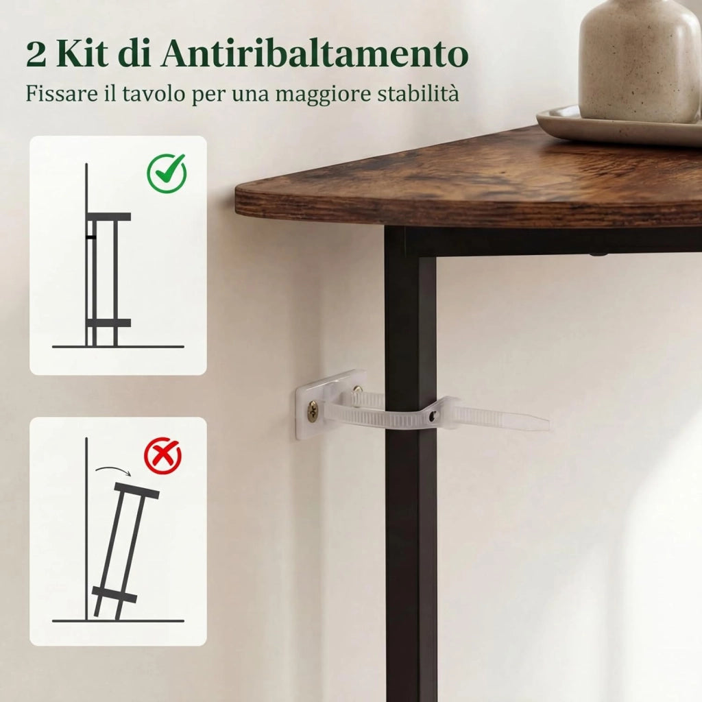 Consolle Ingresso 100 cm, Tavolo d’Ingresso a Forma di Mezzaluna con Doppio Ripiano Aperto, Tavolo Consolle Sottile e Salvaspazio per Salotto, Corridoio e Entrata