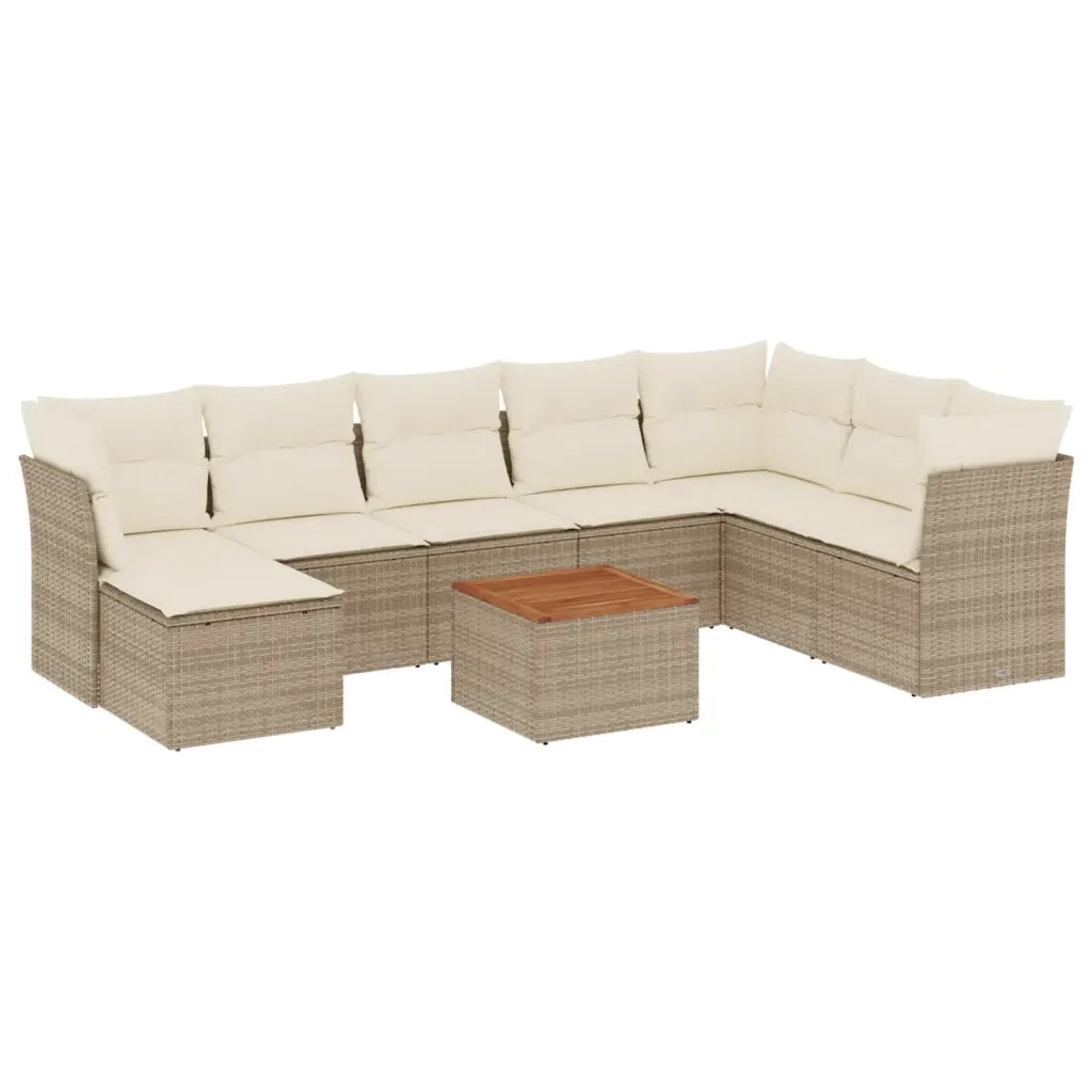 Set Divano da Giardino 9 pz con Cuscini Beige in Polyrattan 3223783