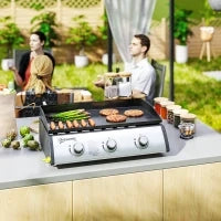 Piastra a Gas in Acciaio Smaltato con 3 Bruciatori Potenza 7.5kW, 3 Zone di Cottura e Coperchio, Nero
