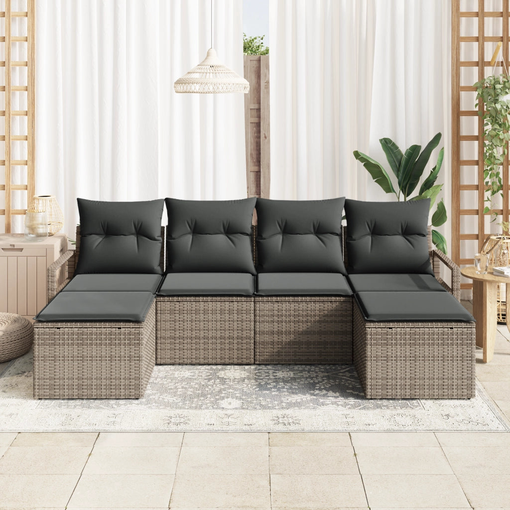 Set da Divano da Giardino con 6 Pezzi e Cuscini in Polyrattan Grigio