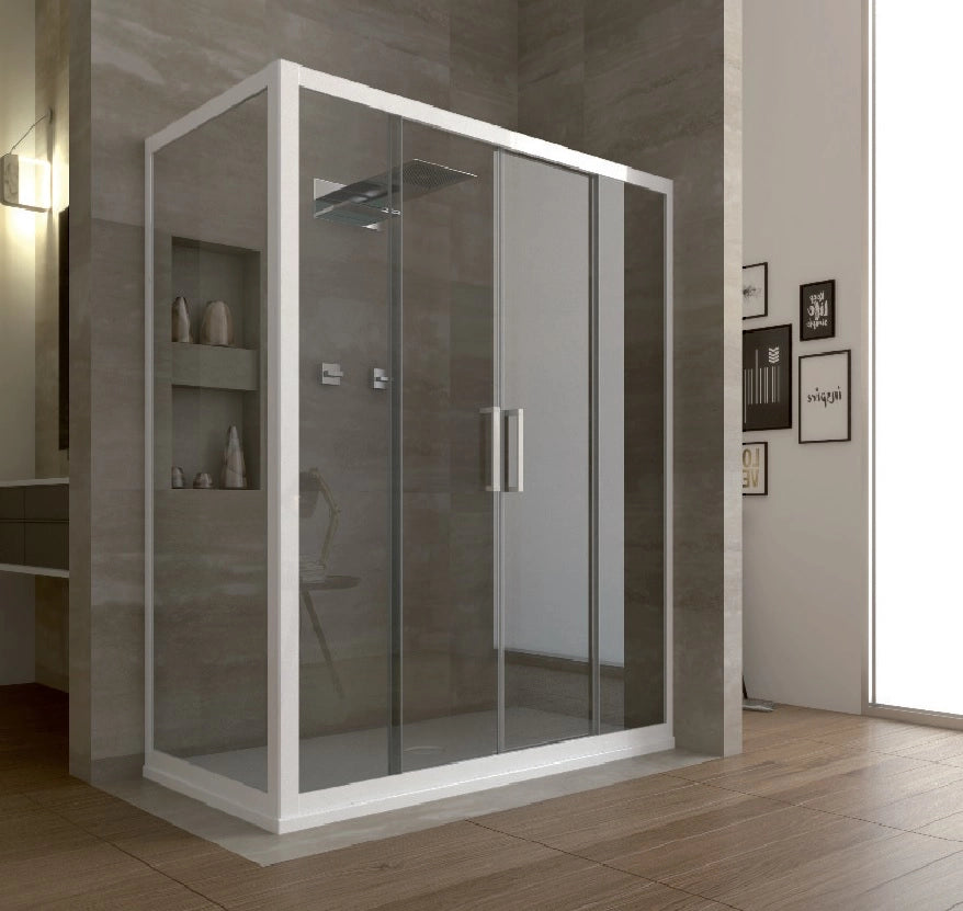 Box doccia scorrevole 4 ante con lato fisso pvc, cristallo 6mm Forglas 90x130 cm