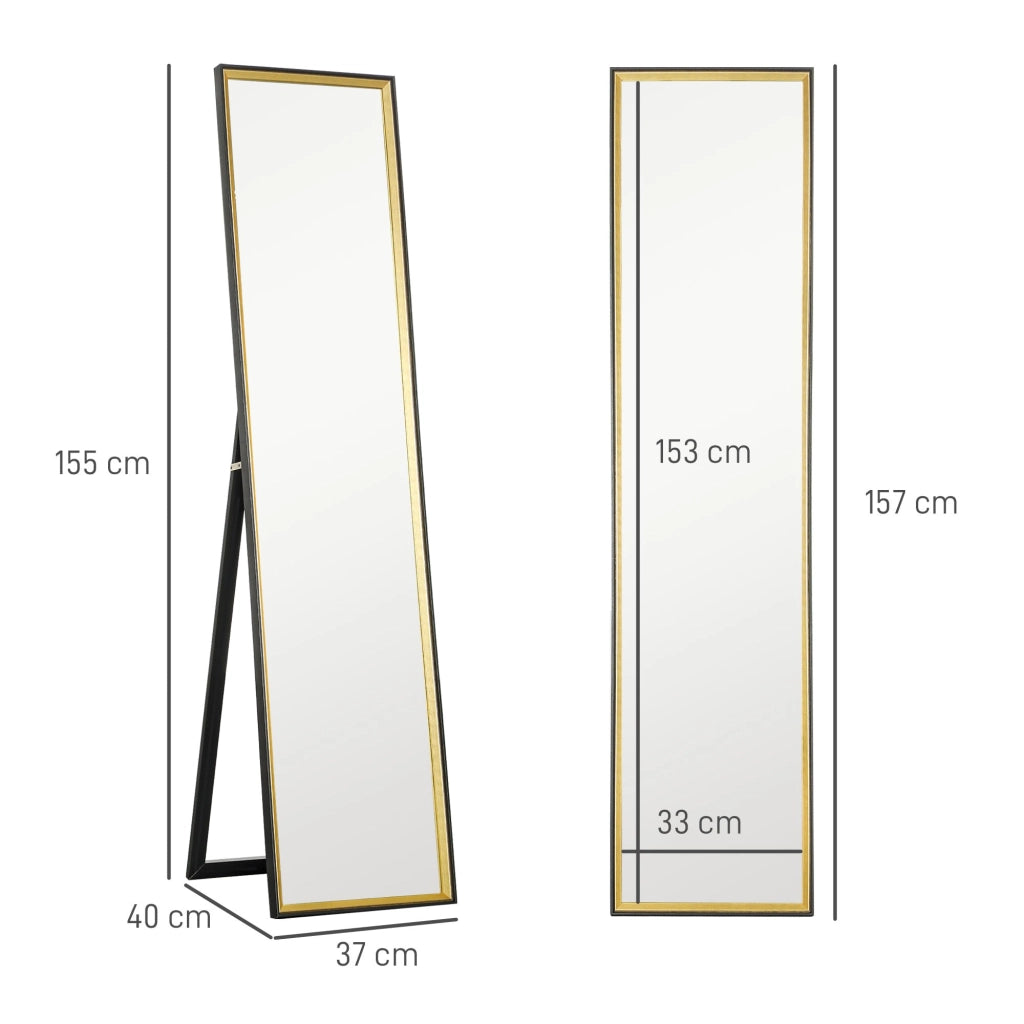 Specchio da Parete o da Terra Autoportante a Figura Intera 37x3x157 cm in Legno Nero e Oro