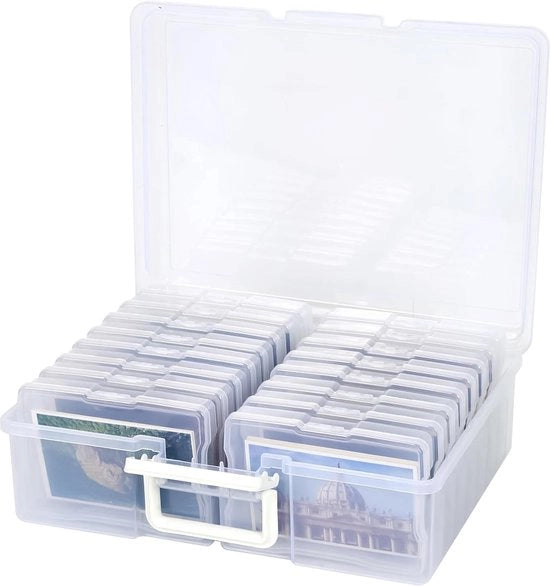 Organizzatore di Fotobox trasparente con 16 contenitori interni per semi, perle, gioielli e carte