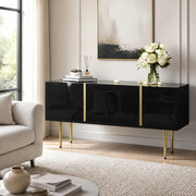Tavolino da caffè moderno nero lucido con 2 cassetti; 100 x 60 x 41;5 cm; in MDF